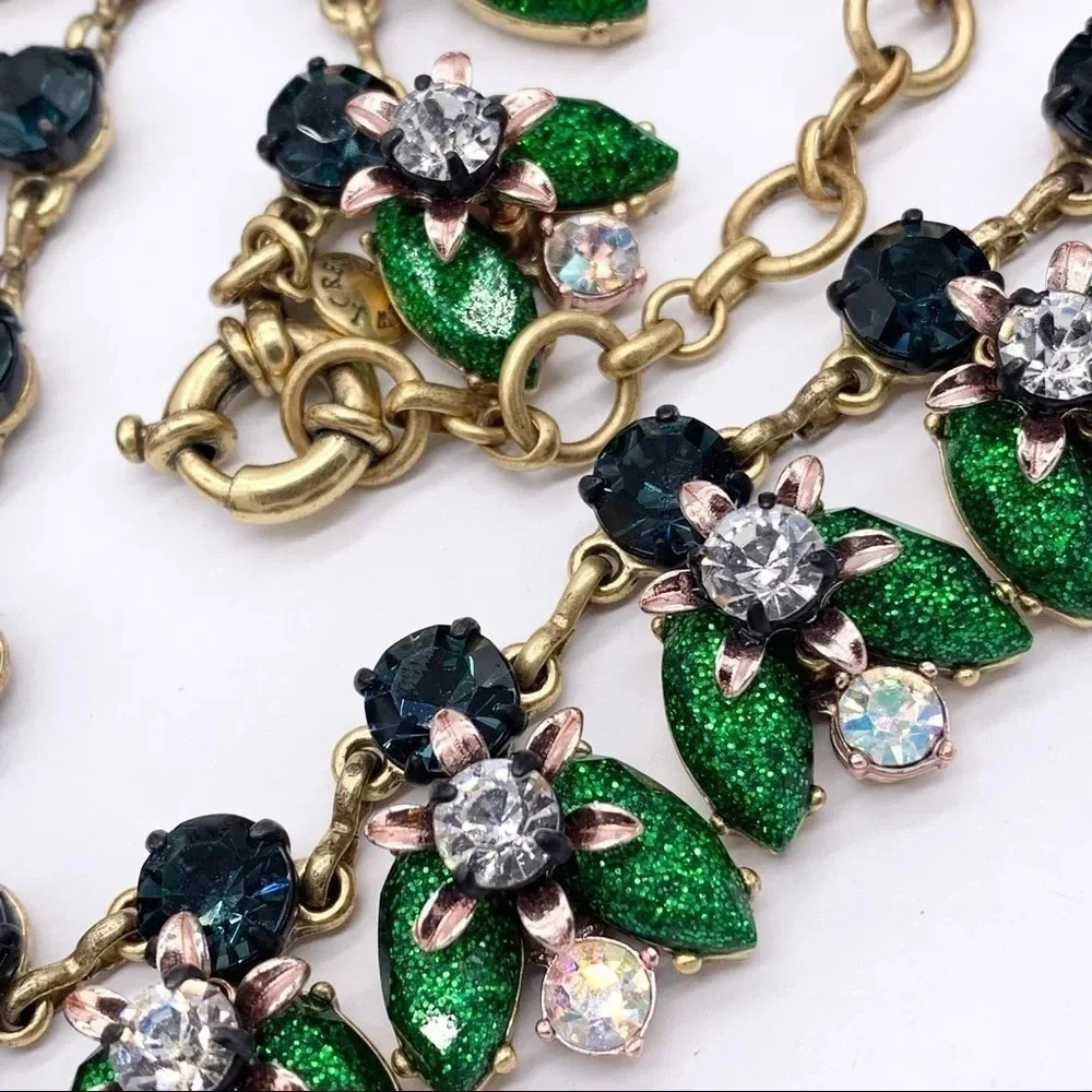 J. Crew Green Glitter Jeweled Necklace